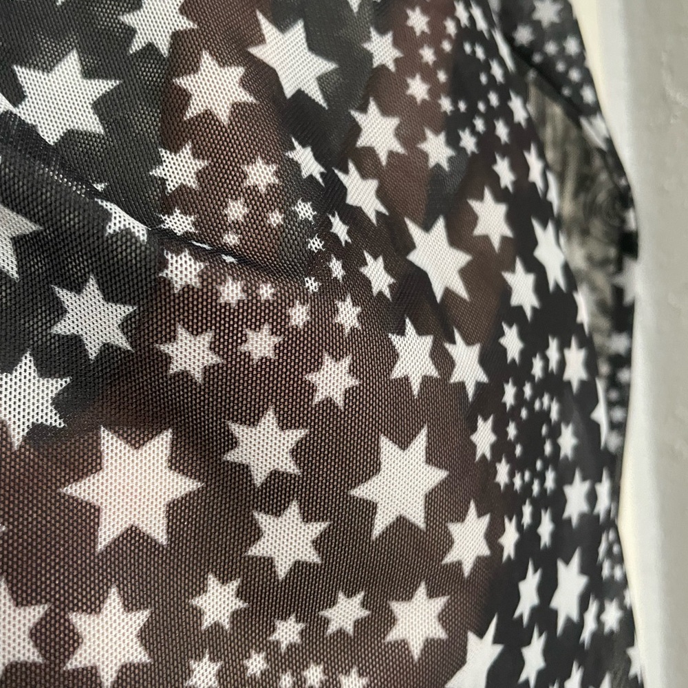 Free People Marne Sheer Black & White Star Tie Front Long Sleeve Crop Blouse - Picture 8 of 12